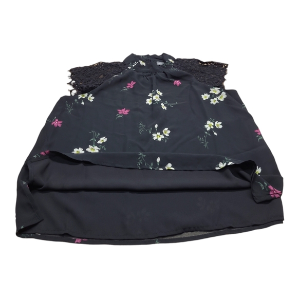 VINCE CAMUTO SHIRT WOMENS SIZE SMALL RICH BLACK FLORAL BLOUSE RAGLAN SLEEVE TOP - Picture 5 of 10